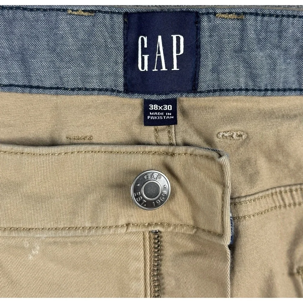 Gap 5 Pocket Pants Mens 38x30 Khaki Tan Slim Fit Stretch Twill Chino